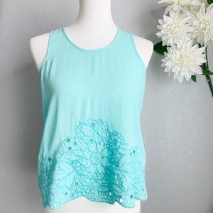 SOLD Gianni Bini Blue Embroidered Floral Top
